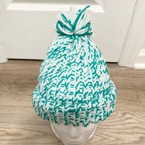Hand Knit Pom Beanie Hat Homemade Adult OSFM